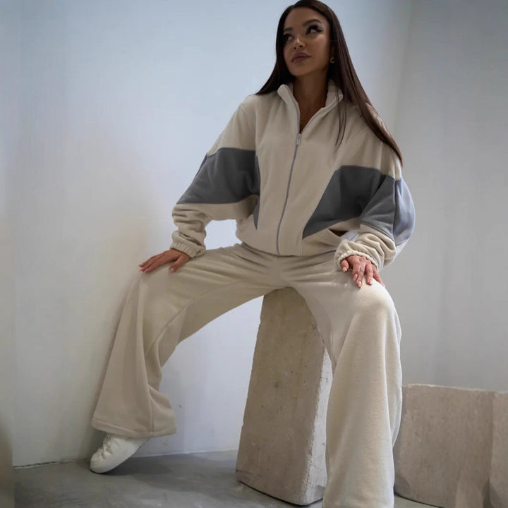 Damen Gemütliches Loungewear-Set mit hohem Kragen und Weiten Ärmel Drune