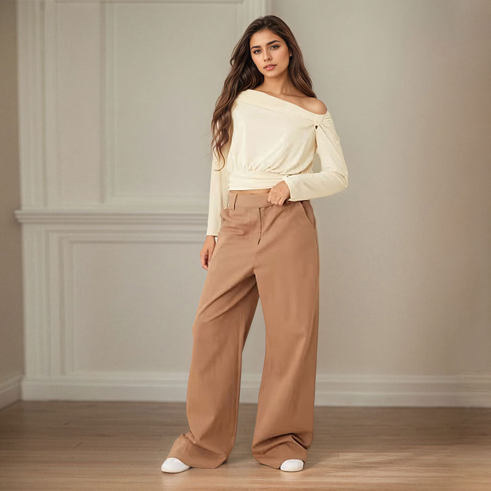 Damen elegantes Off-Shoulder Oberteil mit drapiertem Design und Raffung Drune
