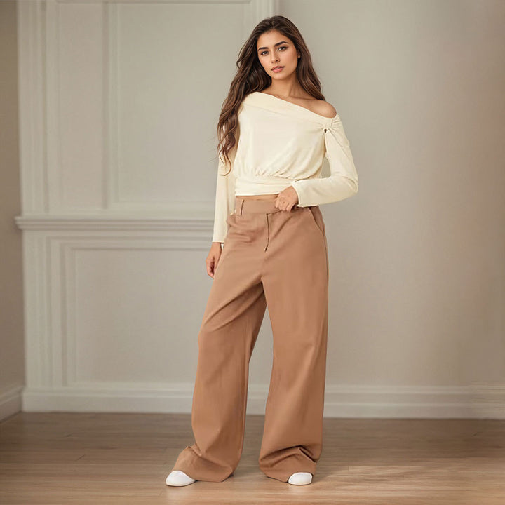 Damen elegantes Off-Shoulder Oberteil mit drapiertem Design und Raffung Drune