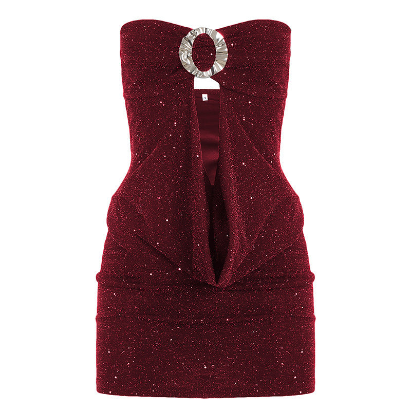 Damen glamouröses Abendtop mit schimmerndem Dekolleté und funkelndem Design Drune