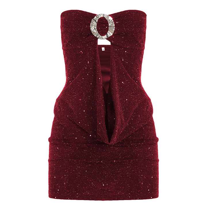 Damen glamouröses Abendtop mit schimmerndem Dekolleté und funkelndem Design Drune