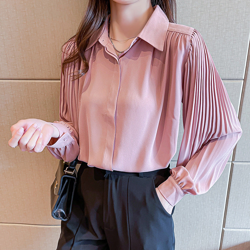 Damen Bluse mit eleganten Rüschenärmel und feinen Knopfdetails Drune
