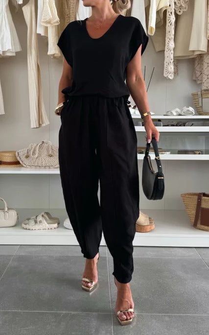 Damen lässiger Jumpsuit mit elastischem Bund und praktischen Taschen Drune