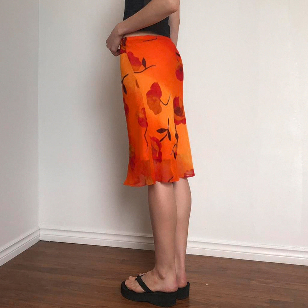 Damen Midi-Rock mit floralem Transparentdesign Drune