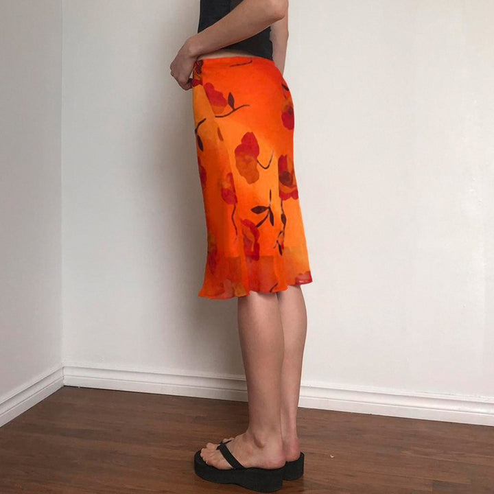 Damen luftiger Maxirock mit floralem Muster Drune