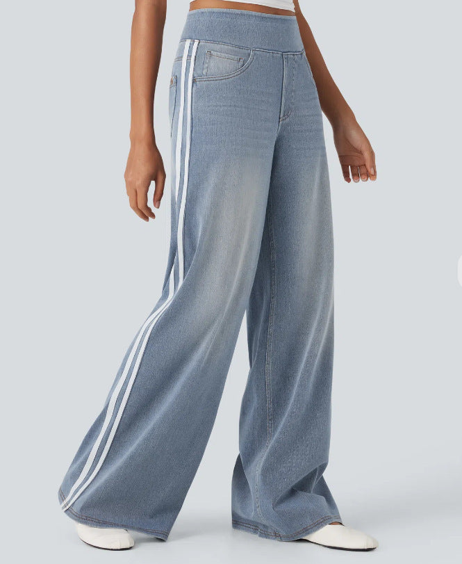 Damen Weitgeschnittene Denim-Hosen mit seitlichem Streifen Drune