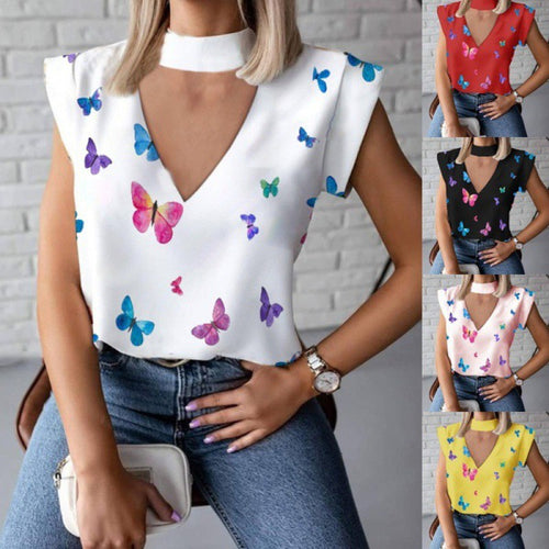 Damen Oberteil mit tiefem V-Ausschnitt und modischem Choker Drune