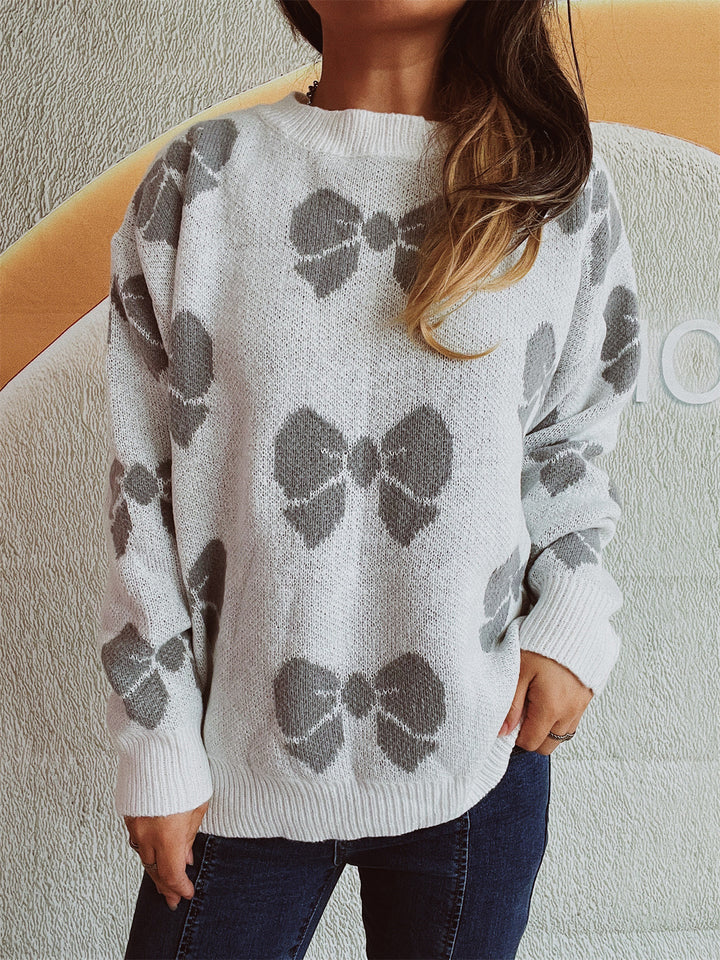 Damen lässiger Pullover mit verspieltem Schleifenmuster Drune