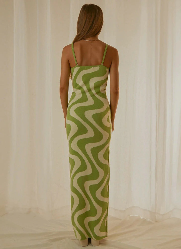 Damen Designer-Midi-Kleid mit stilvollem Grafikmuster Drune