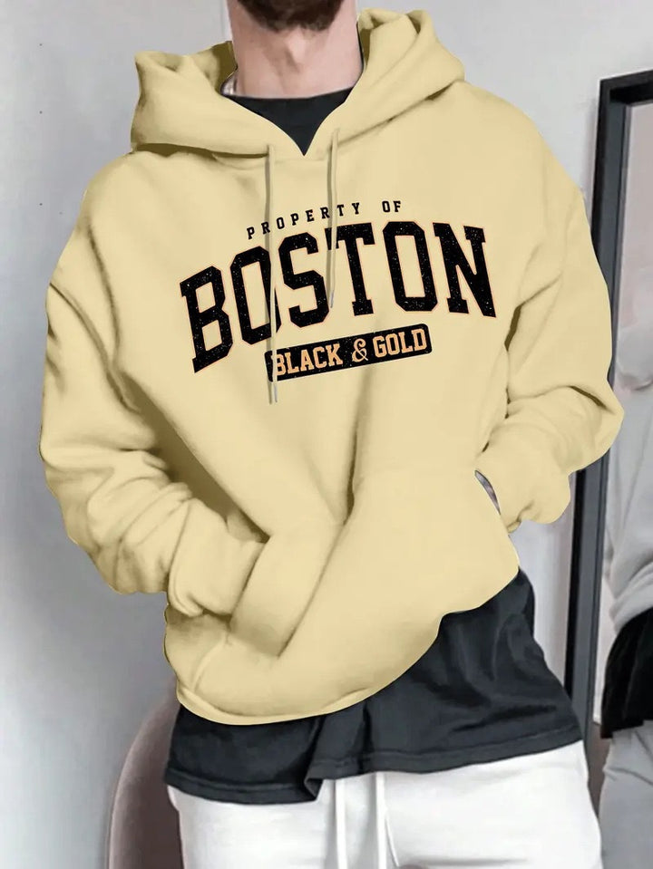 Herren Kapuzensweater mit auffälligem Boston-Print und weicher Innenseite Drune