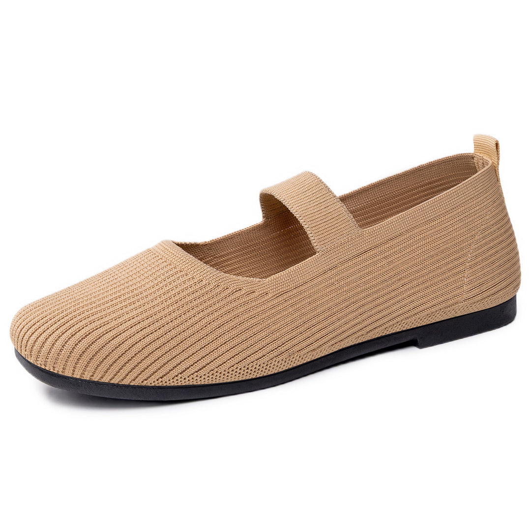 Damen nan gestrickter Mary-Jane-Slipper mit elastischem Riemen, nahtlosem Sockeneinstieg und dämpfender Komfortsohle Drune