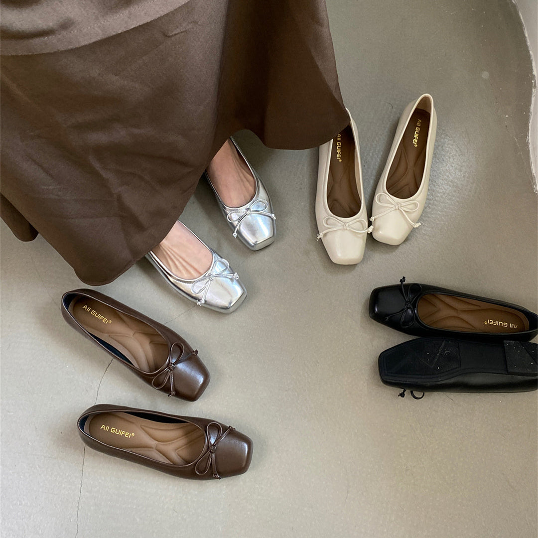 Damen klassisch geschnittene Ballerinas mit zierlichem Schleifenakzent und komfortabler Fußbettung Drune