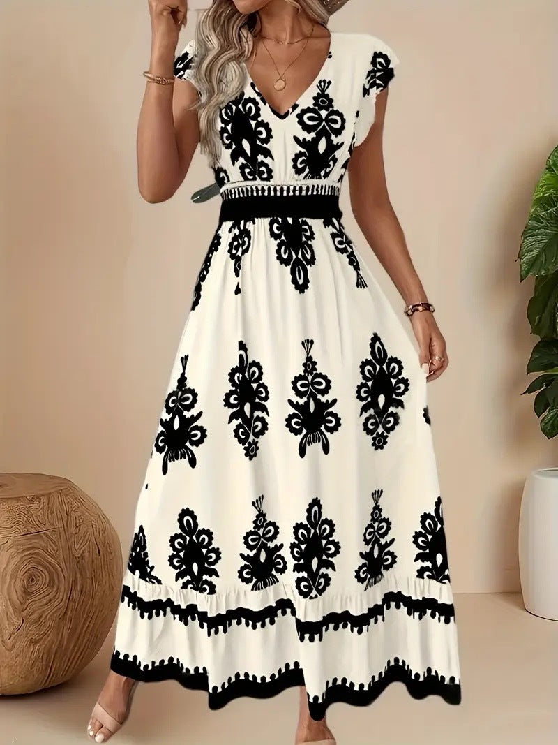 Damen Bohemian Besticktes Maxi Kleid Drune