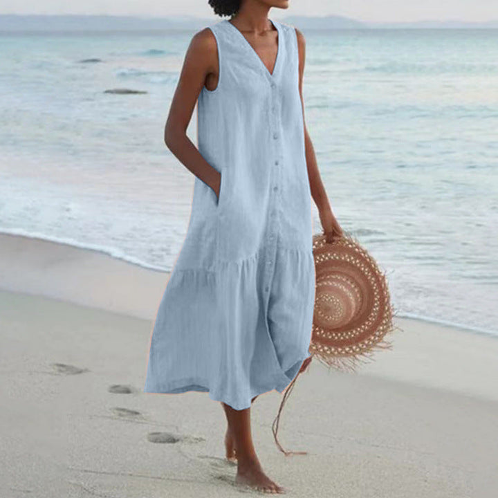 Damen Sommerliches Leinenkleid Drune