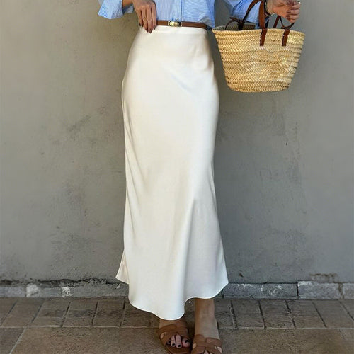 Damen Eleganter Satinrock mit schmalem Schnitt und Schlitz Drune