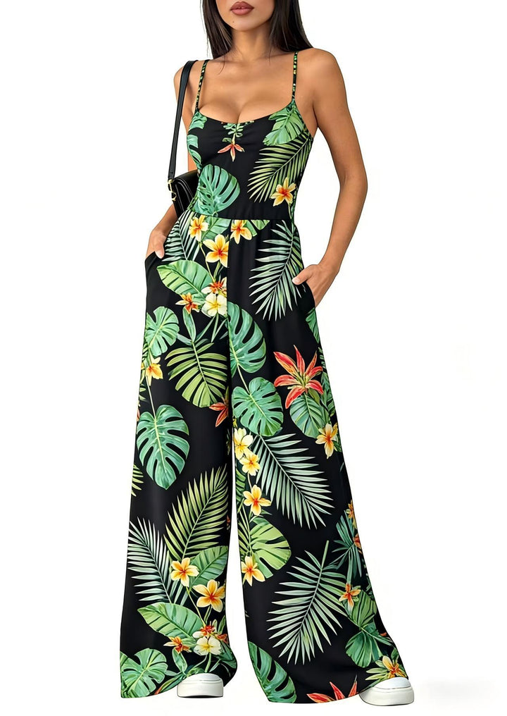 Damen Eleganter Jumpsuit mit geometrischem Print und breiten Beinen Drune