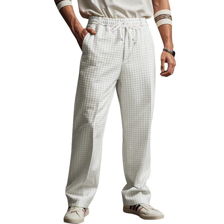Herren entspannte Freizeithose mit verstellbarem Kordelzug und modernen Karodetails Drune