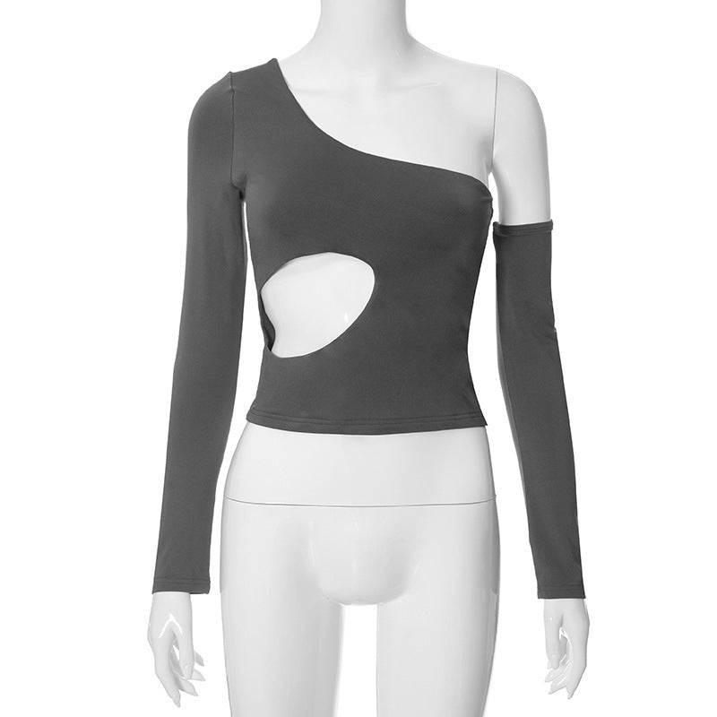 Damen asymmetrisches Langarmshirt mit Cut-out und innovativem Designs Drune