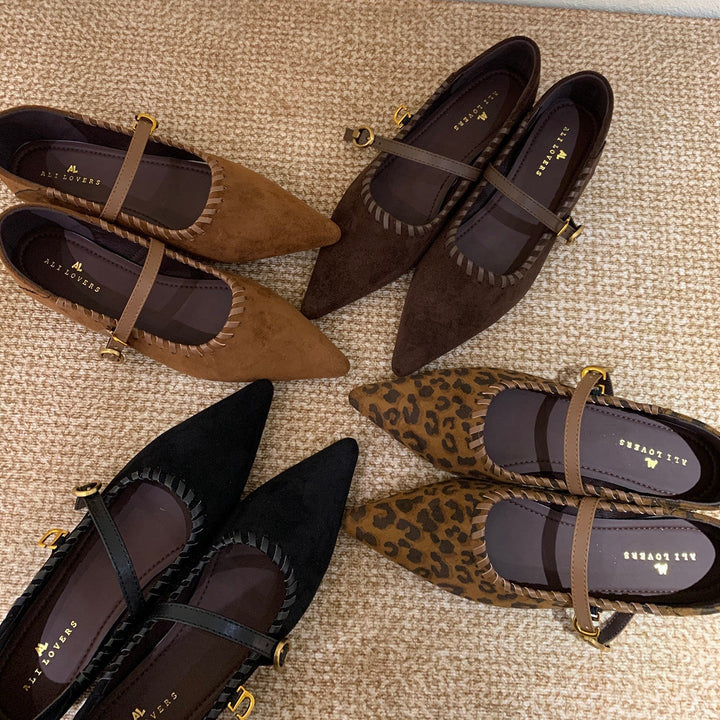 Damen elegante Schnürpumps mit modischem Riemen und spitzem Fußteil Drune