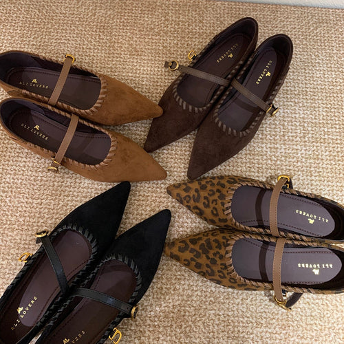 Damen elegante Schnürpumps mit modischem Riemen und spitzem Fußteil Drune