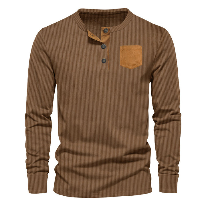 Herren Langarmshirt mit Rippstruktur und bequemem Stehkragen Drune