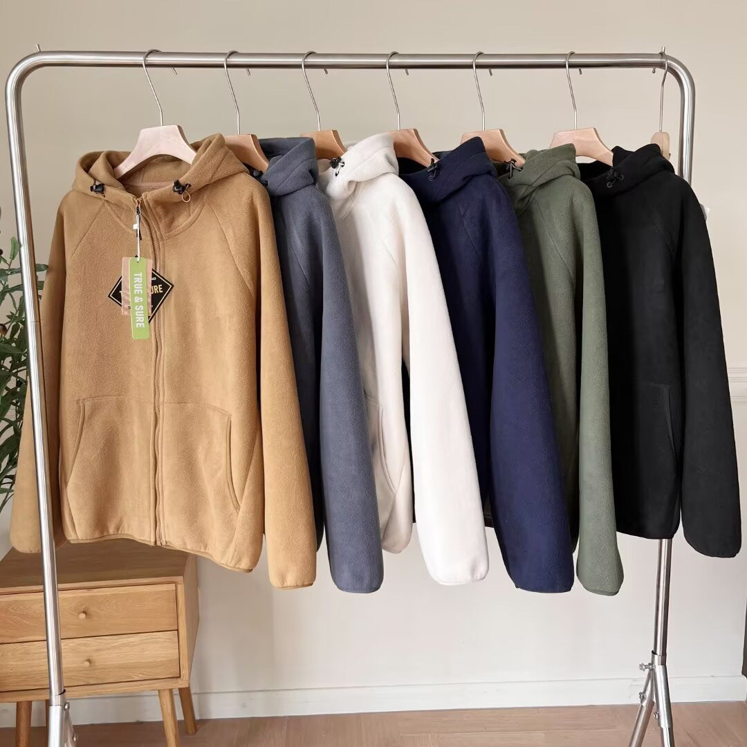 Damen warme und gemütliche Fleecejacke mit Kapuze Drune