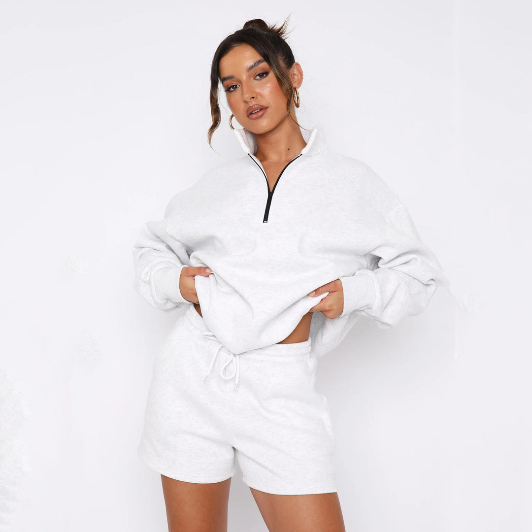 Damen modisches Freizeit-Set mit Reißverschluss und Gummibund Drune