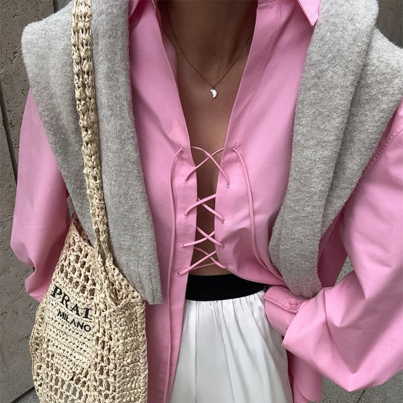 Damen Übergröße Hemdbluse mit Schnürdetails Drune
