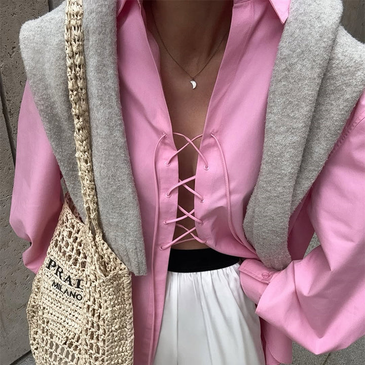 Damen Übergröße Hemdbluse mit Schnürdetails Drune