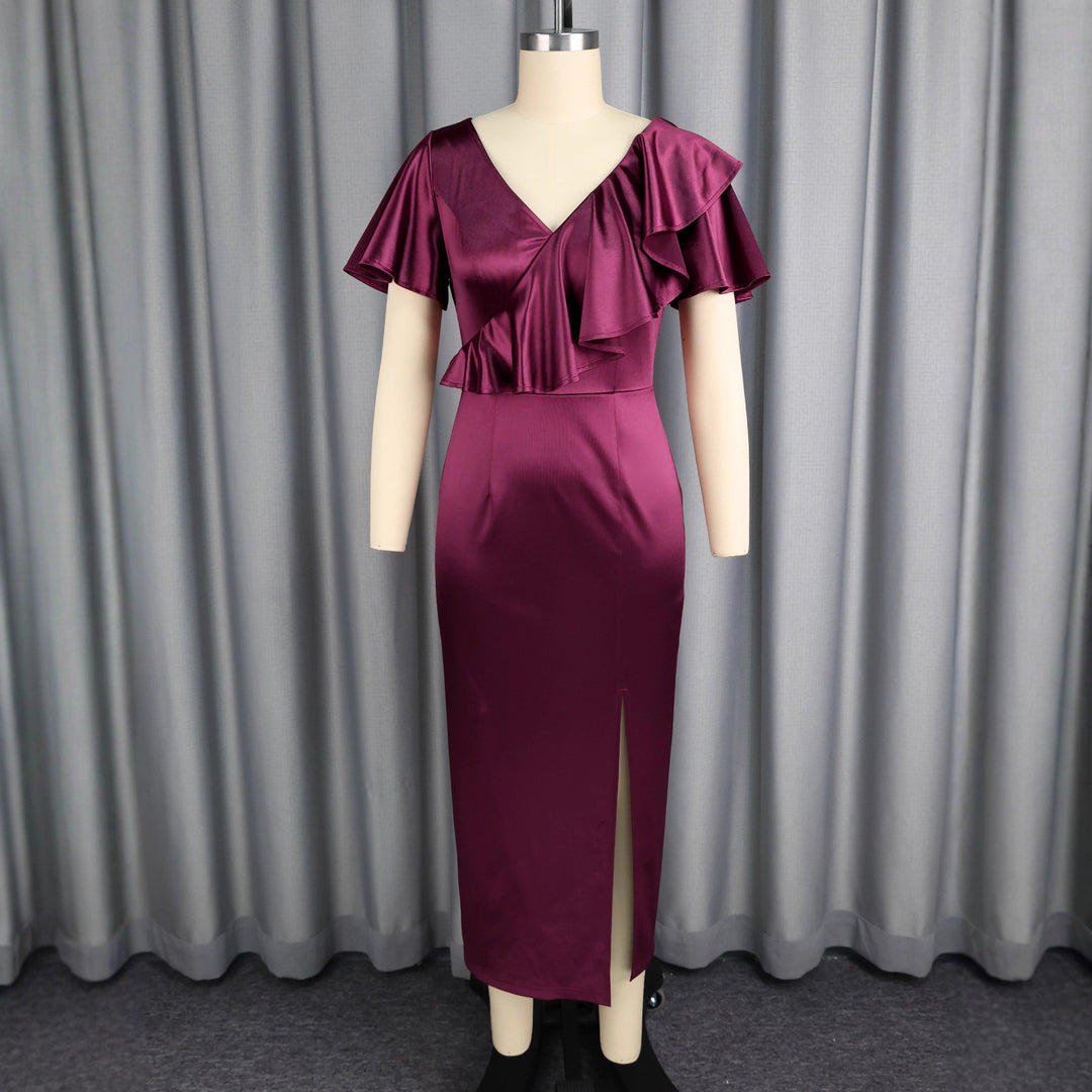 Damen Schickes Maxikleid mit Rüschendetails und Schlitz Drune