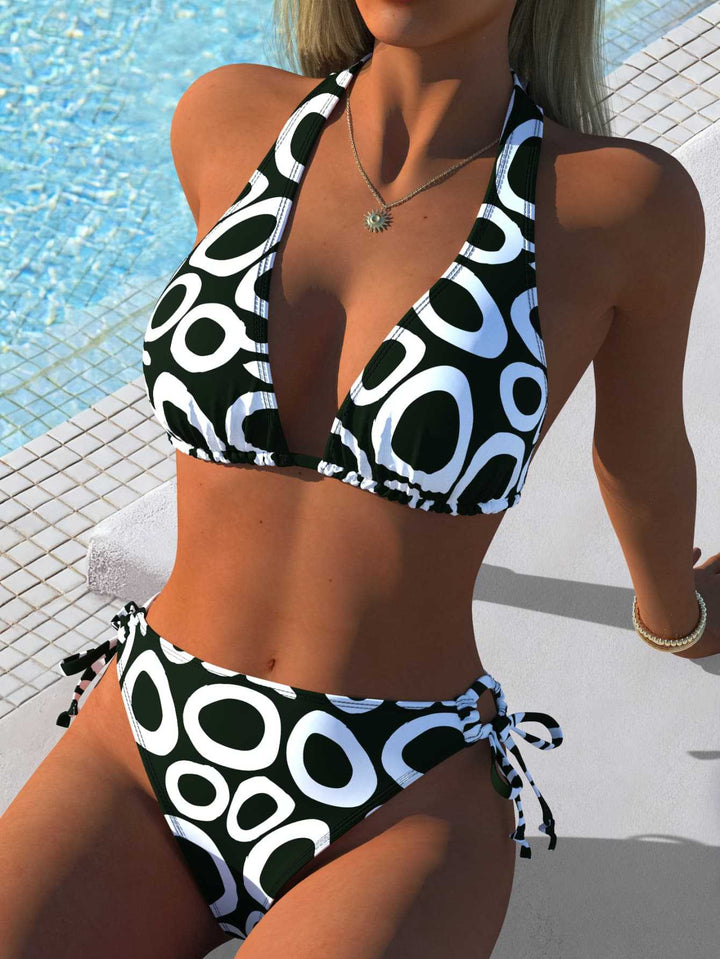 Damen Triangel-Bikini mit modernem Ringmuster und verstellbaren Seitenschnüren Drune