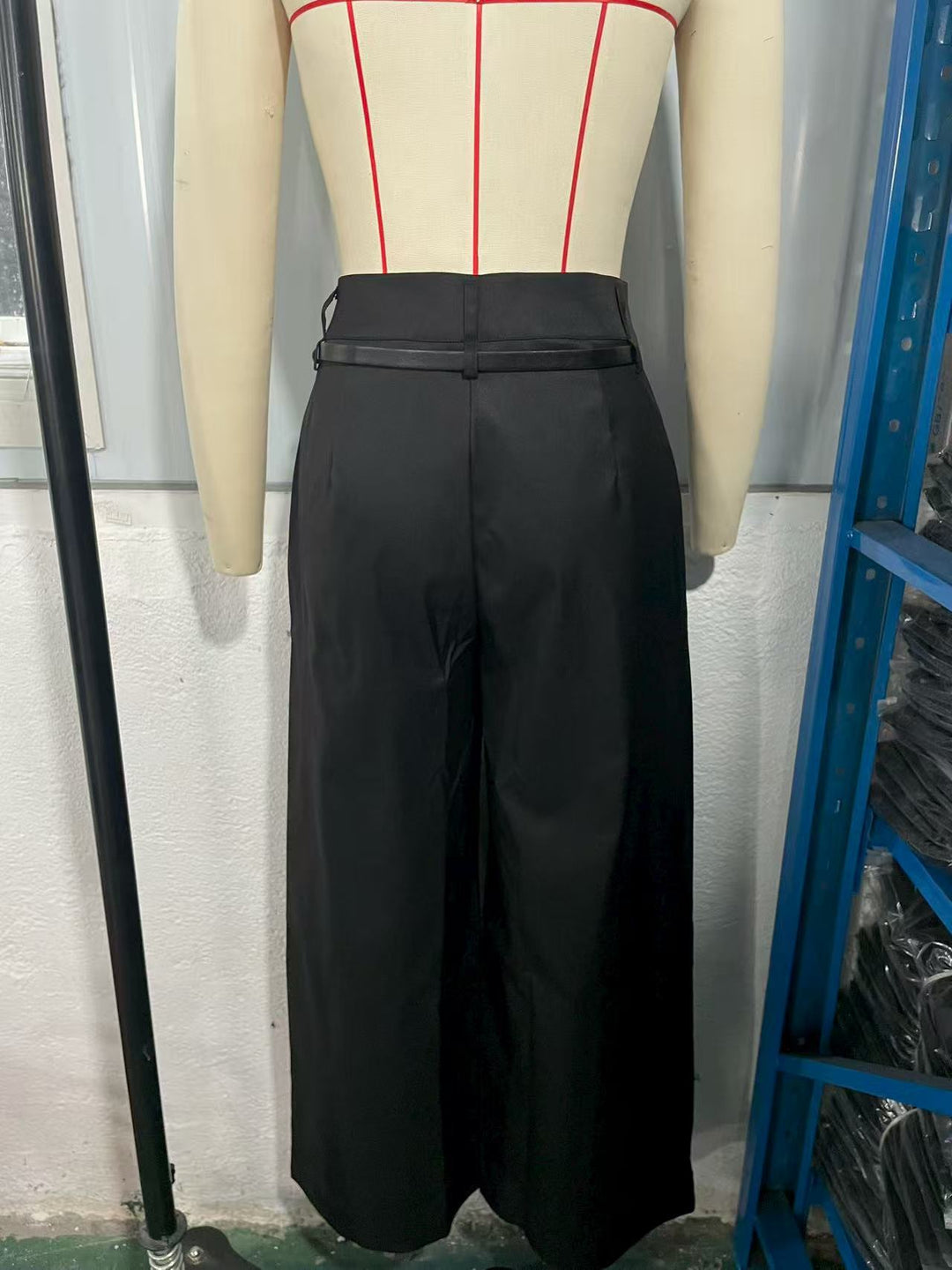 Damen elegante weite Hose mit Bindegürtel Drune