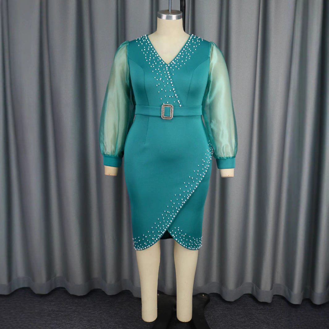 Damen Abendkleid mit eleganten Puffärmeln und funkelnden Applikationen Drune
