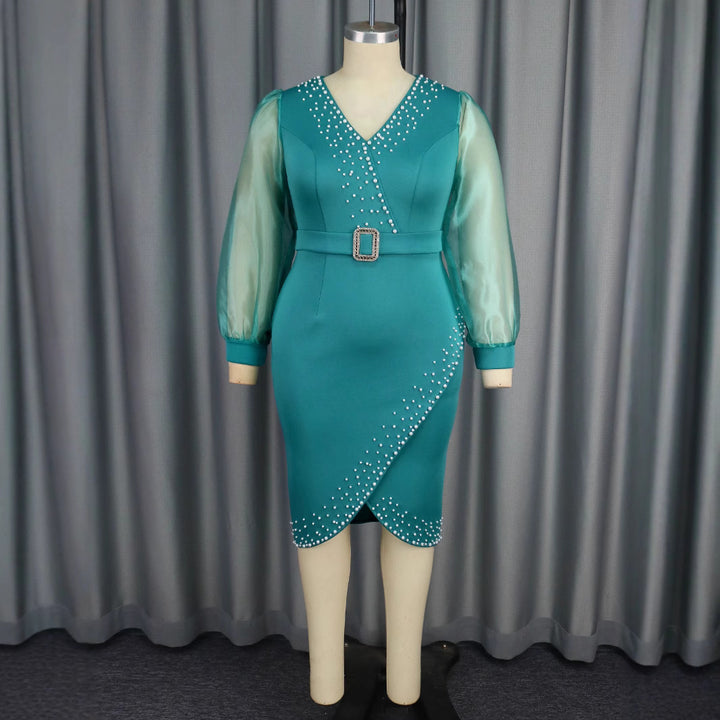 Damen Abendkleid mit eleganten Puffärmeln und funkelnden Applikationen Drune