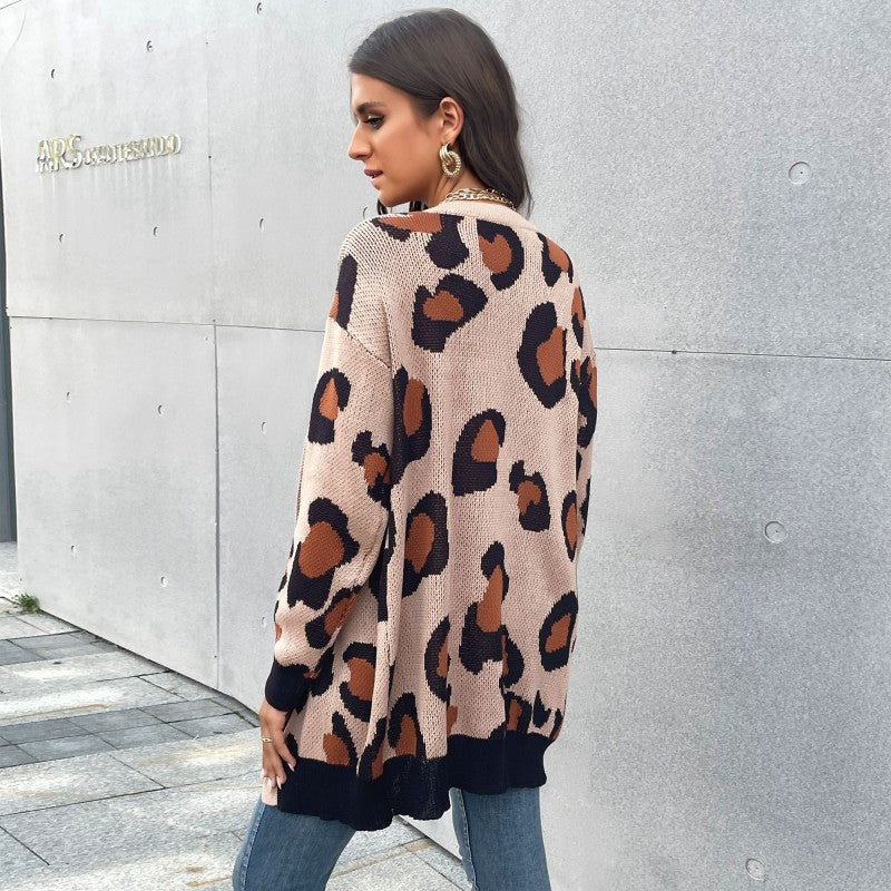 Damen lässiger Cardigan mit modernem Leo-Muster und offenem Schnitt Drune
