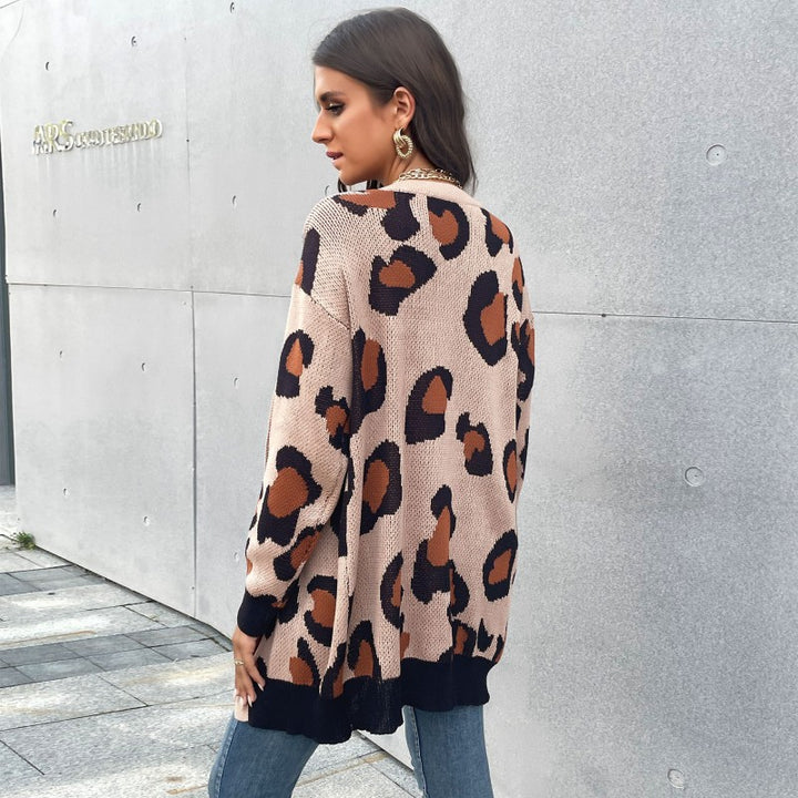 Damen lässiger Cardigan mit modernem Leo-Muster und offenem Schnitt Drune