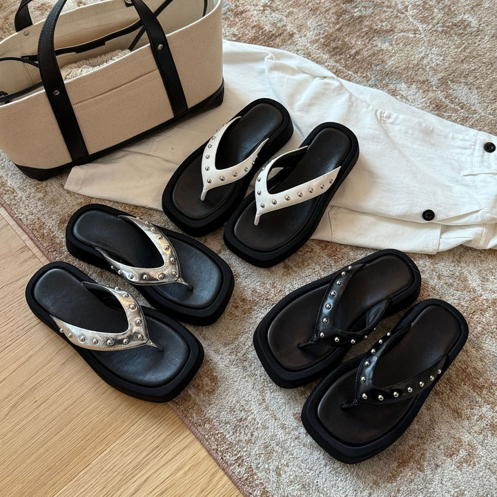 Damen modische Zehentrenner-Sandalen mit luxuriösem Nieten-Detail Drune