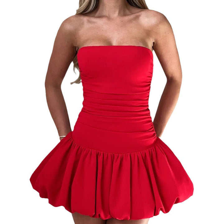 Damen Minikleid mit schulterfreiem Design und voluminösem Rock Drune