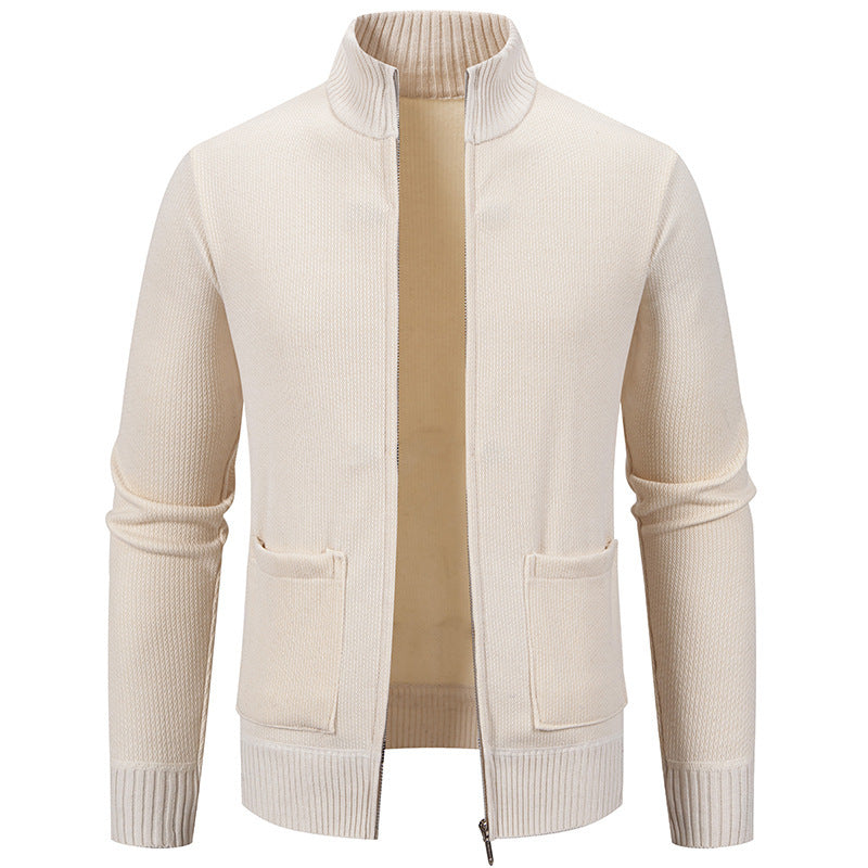 Herren lässige Strickjacke mit hohem Kragen und praktischen Taschen Drune