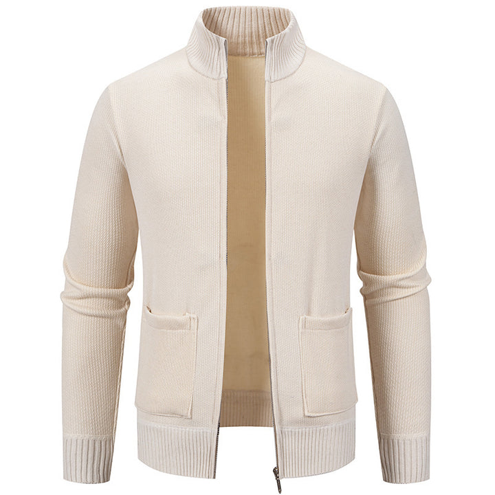 Herren lässige Strickjacke mit hohem Kragen und praktischen Taschen Drune