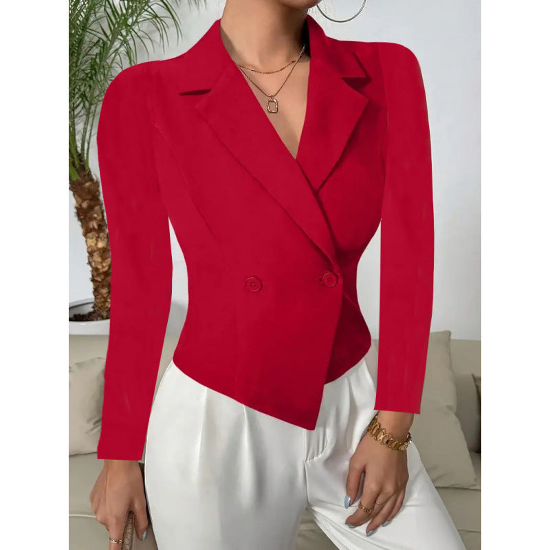 Damen Elegante Blazerjacke mit doppelt knöpfbarer Front und geschwungenem Saum Drune
