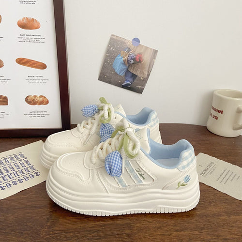 Damen Modische Sneakers mit verspielten Karomuster und komfortablen Schnürdetails Drune