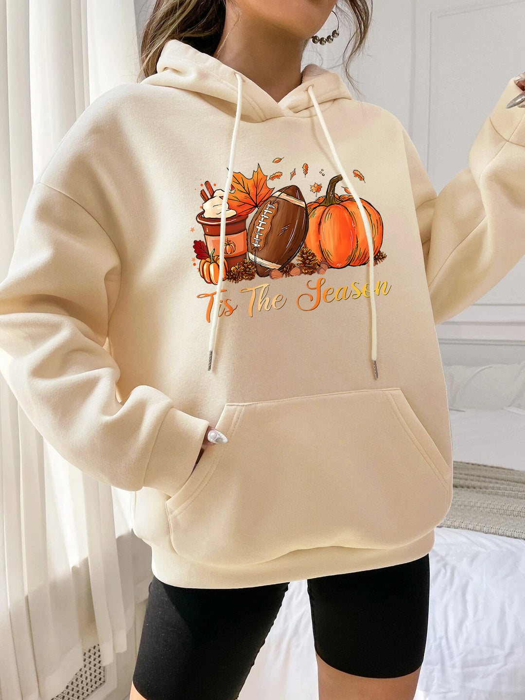 Damen Kapuzenpullover mit herbstlichem Motiv und gemütlichem Schnitt Drune