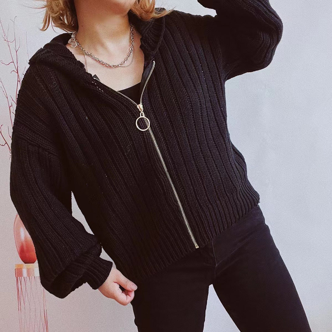 Damen Strickjacke mit auffälligem Reißverschluss und lässigem Schnitt Drune