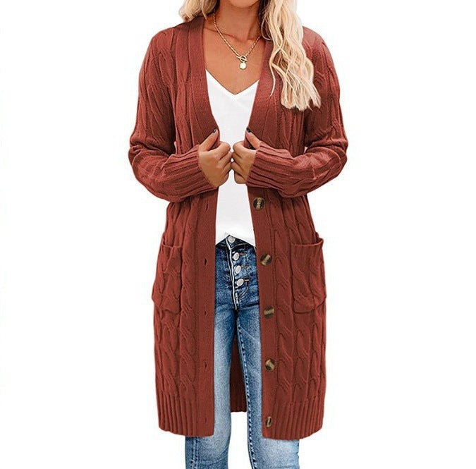 Damen Grobstrick Cardigan mit Knopfdetail und tiefen Taschen Drune