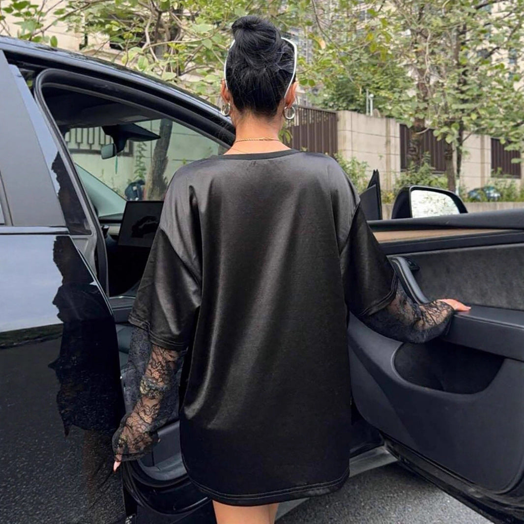 Damen Oversized Sport-T-Shirt mit aufregendem Netzarmdesign Drune