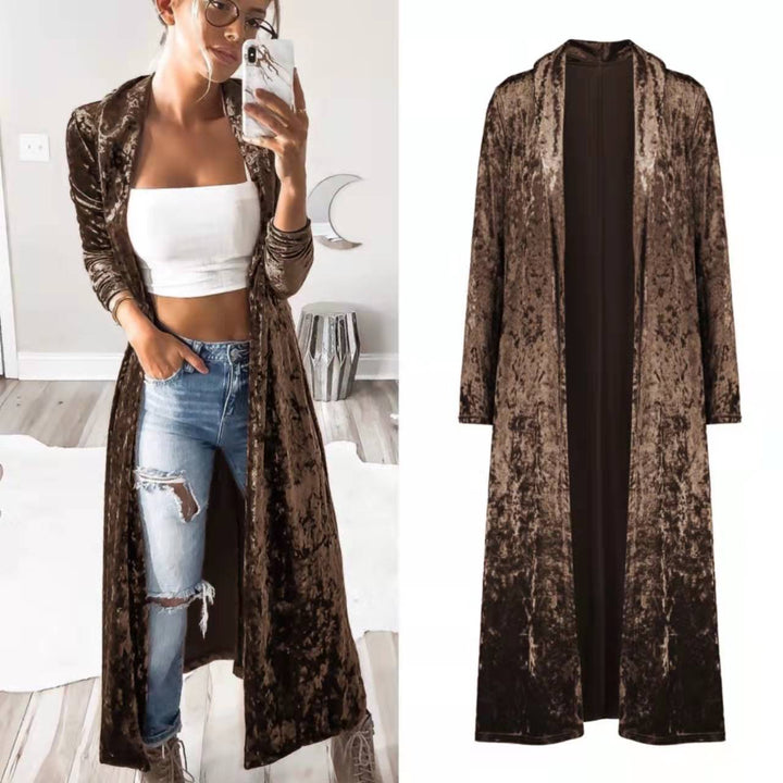 Damen eleganter Samt-Cardigan mit offenen Front und lässigem Schnitt Drune