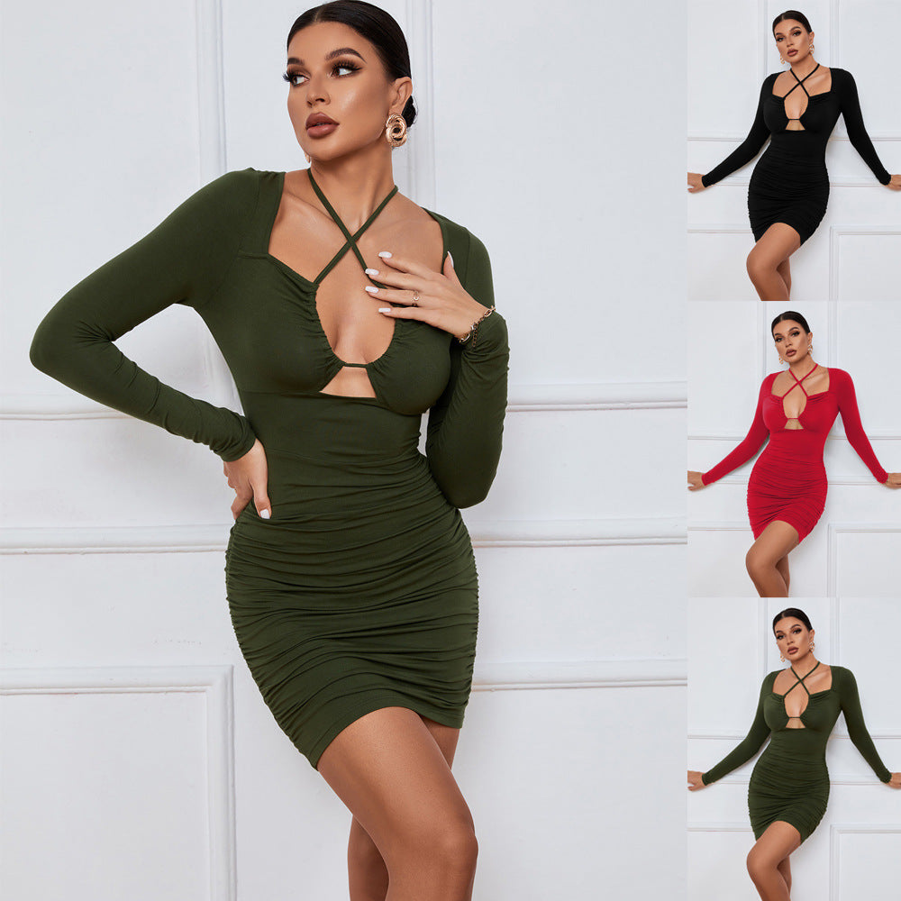 Damen figurbetontes Wickelkleid mit dekorativen Raffungselementen und schickem V-Ausschnitt Drune