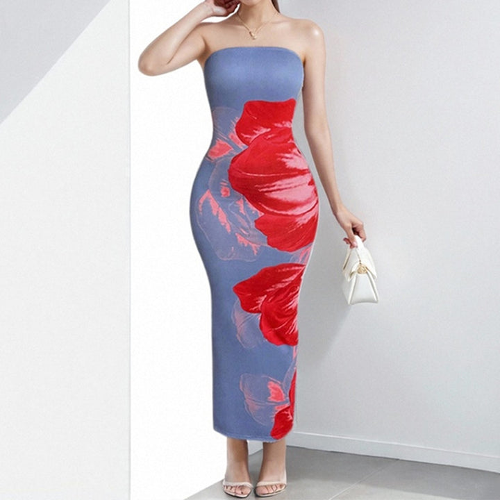 Anmutiges Blumenmuster Schulterfreies Figurbetontes Kleid Drune