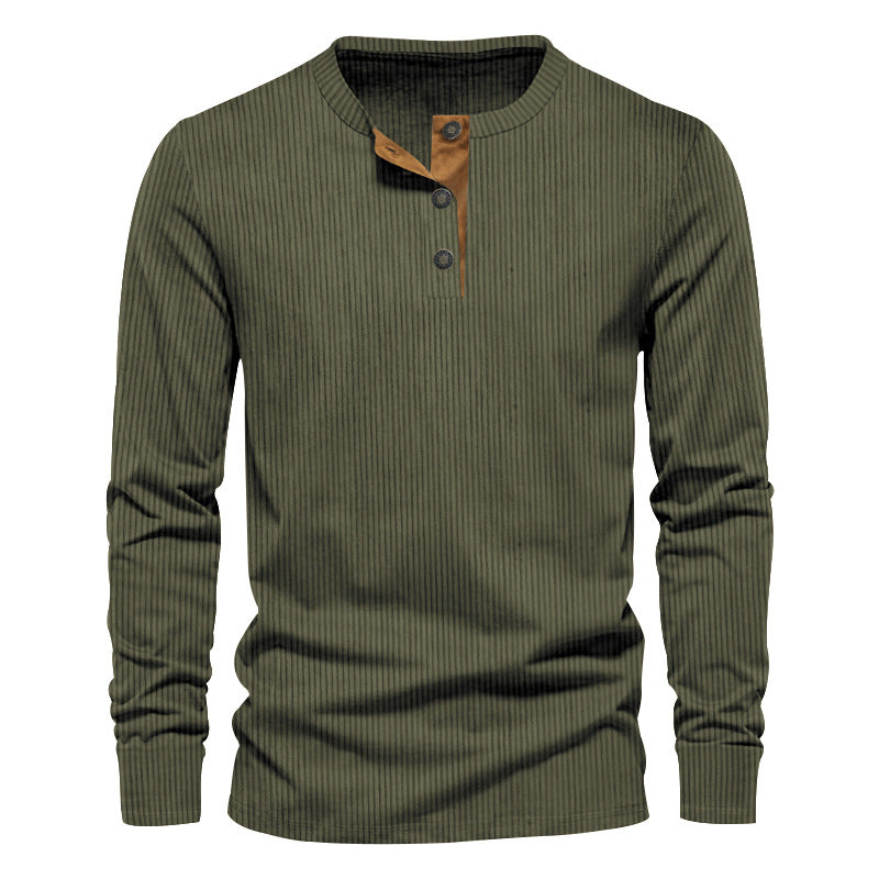 Herren nan geripptes Thermo-Henley mit Kontrast-Knopfleiste und Rippbündchen Drune
